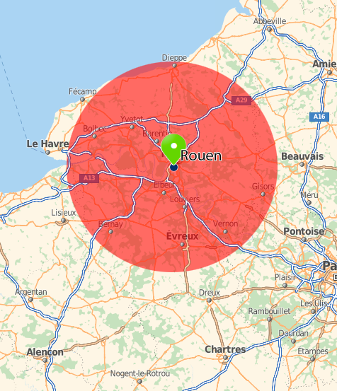 Zone d'intervention de MENUISOL autour de Rouen, en Seine-Maritime et dans l'Eure
